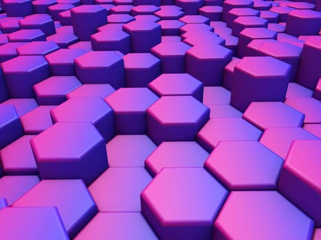 3D render of an abstract landscape with extruding hexagons