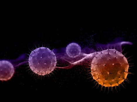 3D render of an abstract medical background with virus cells on particles design