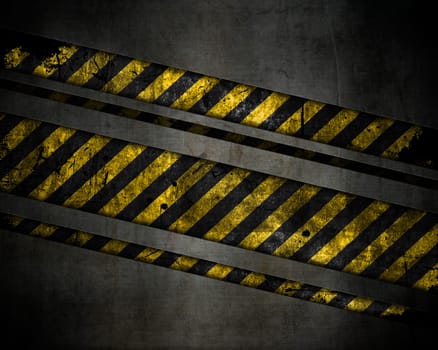 3D render of an abstract metallic texture background with yellow and black striped grunge design