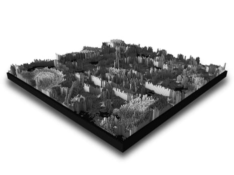 3D render of an abstract modern landscape with extruding cubes