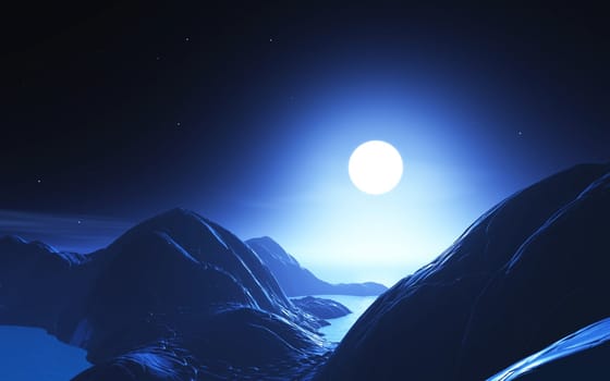 3D render of an abstract moonlit landscape