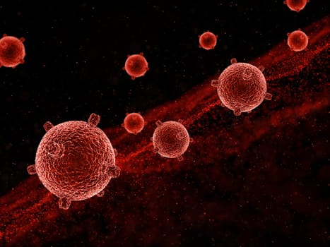 3D render of an abstract medical background with virus cells and floating particles