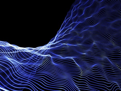 3D render of an abstract particle flow background design, network communications