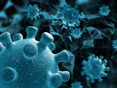 3D render of an abstract medical background with close up of virus cells