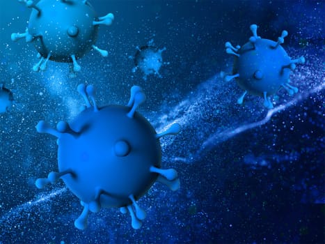3D render of an abstract medical background with virus cells on particles
