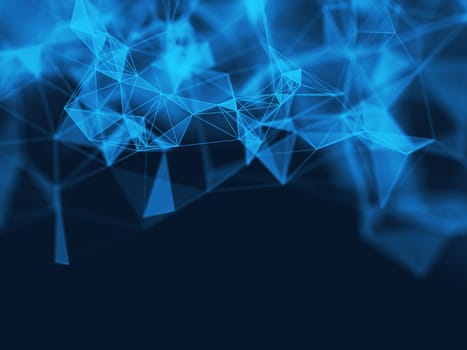 3D render of an abstract polygonal space low poly dark background with connecting dots and lines. Connection structure.