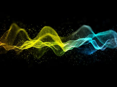 3D render of an abstract sound waves design with flowing particles