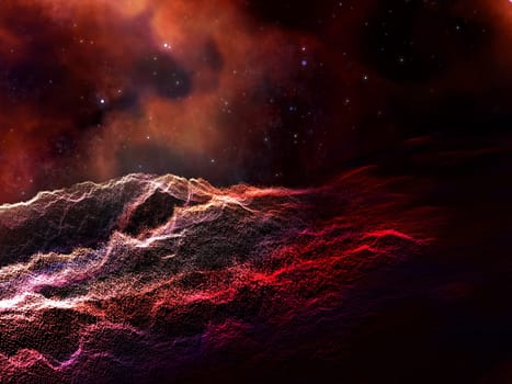 3D render of an abstract space background with particle landscape