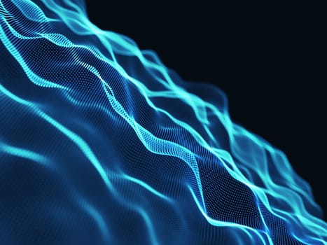 3D render of an abstract techno background with flowing particle design
