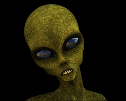 3D render of an alien creature with close up of face