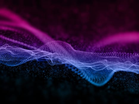 3D render of an abstract technology background with flowing particles