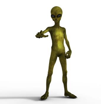 3D render of an alien figure with hand pointing