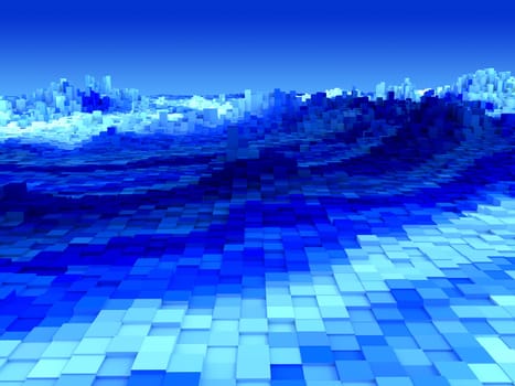 3D render of an extruding cubes landscape