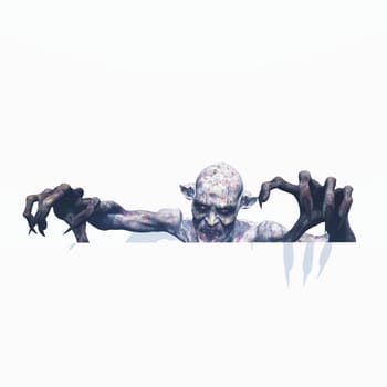 3D render of an evil zombie on a white background