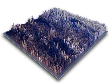 3D render of an isometric futuristic landscape of extruding cubes