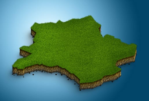 3D render of an isometric grassy landscape terrain