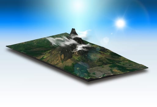 3D render of an isometric landscape of a mountainous terrain