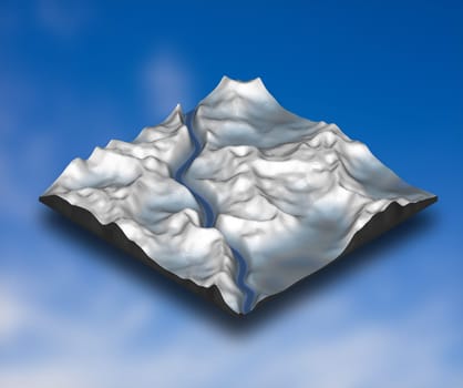 3D render of an isometric snowy landscape with mountain terrain