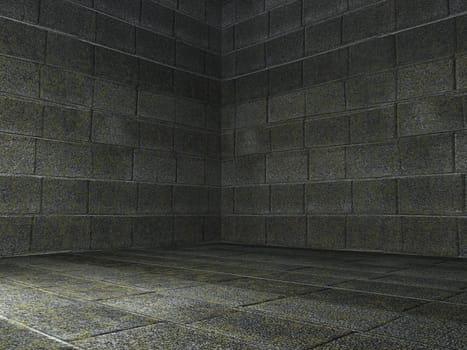 3D render of an old stone room interior