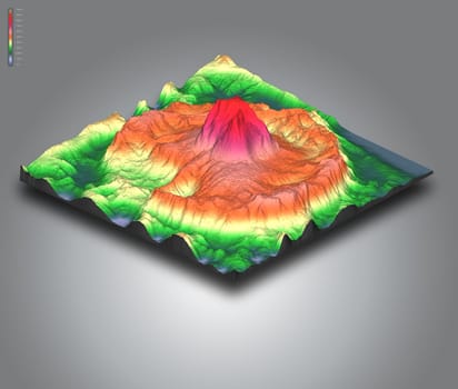 3D render of an isometric terrain landscape of a volcano