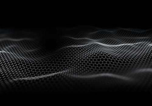3D render of digital landscape of flowing dots with shallow depth of field