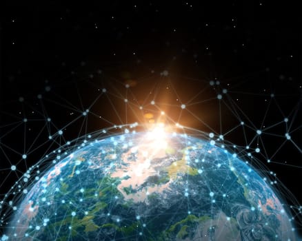 3D render of global technologies and network communications with fictional globe