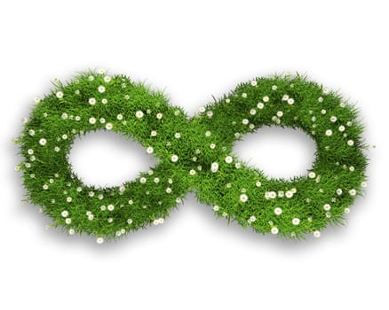 3D render of grass and daisies in an infinity symbol shape