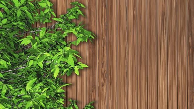 3D render of leaves against a wooden texture