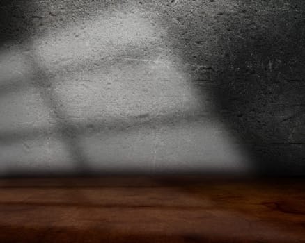 3D render of room interior with grunge wall and floor and light rays