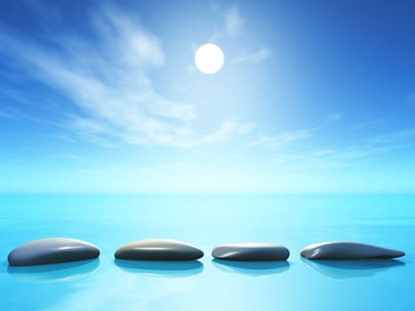 3D render of stepping stones in ocean landscape
