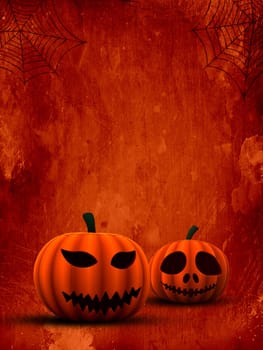 3D render of spooky pumpkins on grunge background