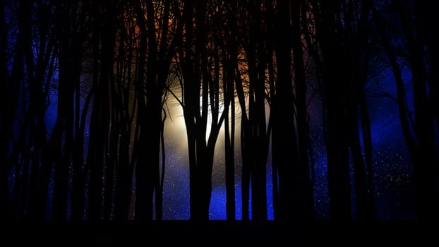 3D render of tree silhouettes against a night sky
