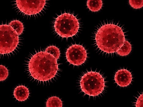 3D render of virus cells on a black background