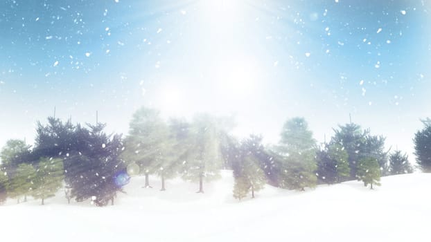 3D winter trees in snowy landscape