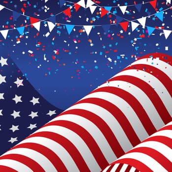 4th July Independence Day background with American flag and confetti