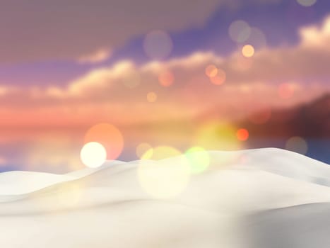 3D render of sand looking out to a defocussed tropical landscape