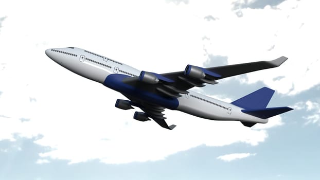 3d render of Airplane isolated on cloud sky background