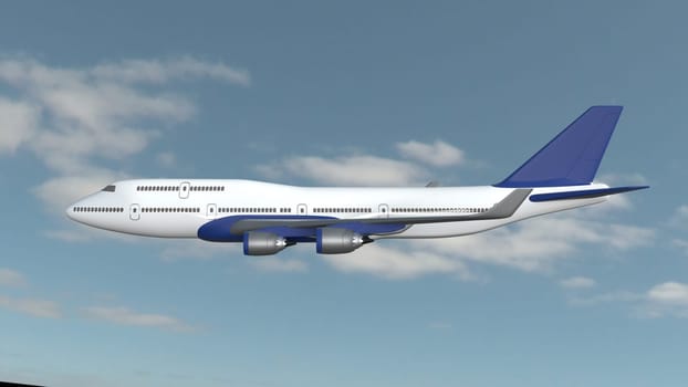 3d render of Airplane isolated on cloud sky background