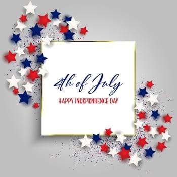 4th July Independence Day background with with gold frame and stars