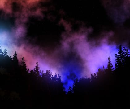 3d render of a pine tree landscape against a space sky