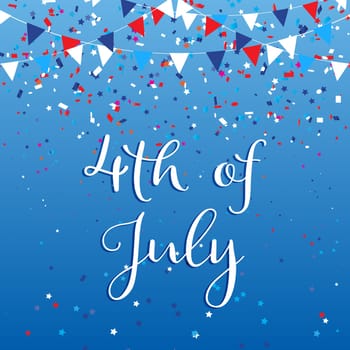 4th July Independence Day background with flags and confetti
