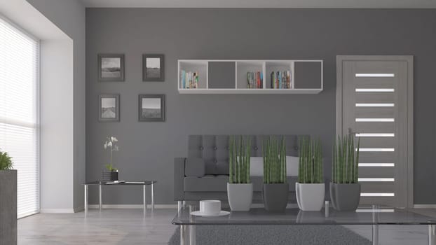 Render of 3D contemporary Living Room Interior and modern furniture