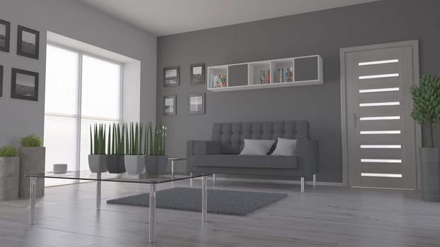 Render of 3D contemporary Living Room Interior and modern furniture