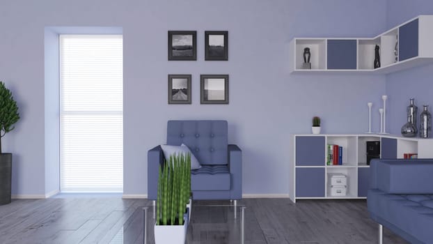 Render of 3D contemporary Living Room Interior and modern furniture