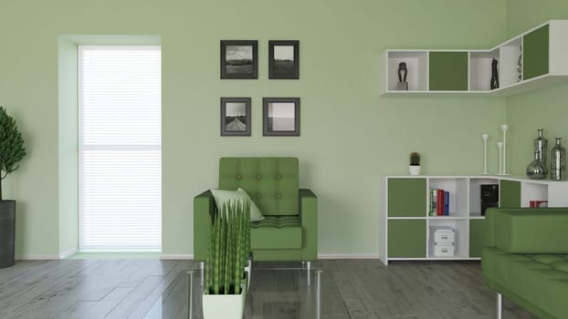 Render of 3D contemporary Living Room Interior and modern furniture
