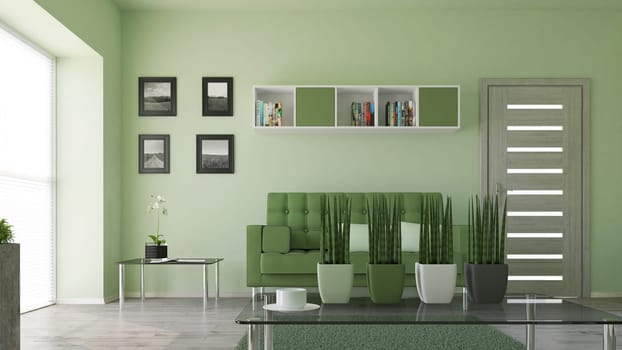 Render of 3D contemporary Living Room Interior and modern furniture