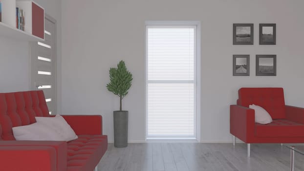 Render of 3D contemporary Living Room Interior and modern furniture