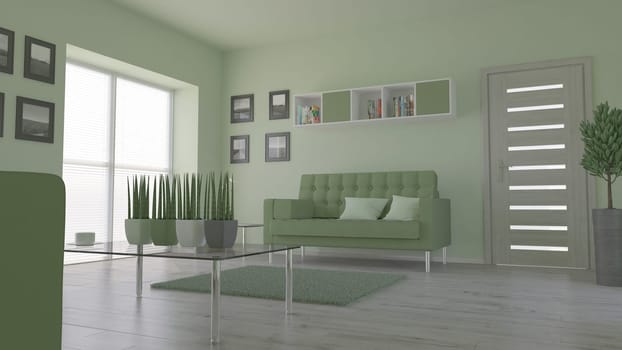 Render of 3D contemporary Living Room Interior and modern furniture