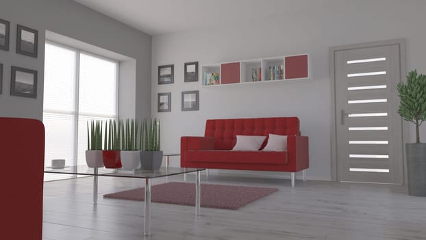 Render of 3D contemporary Living Room Interior and modern furniture