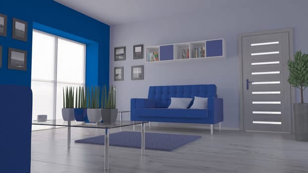 Render of 3D contemporary Living Room Interior and modern furniture